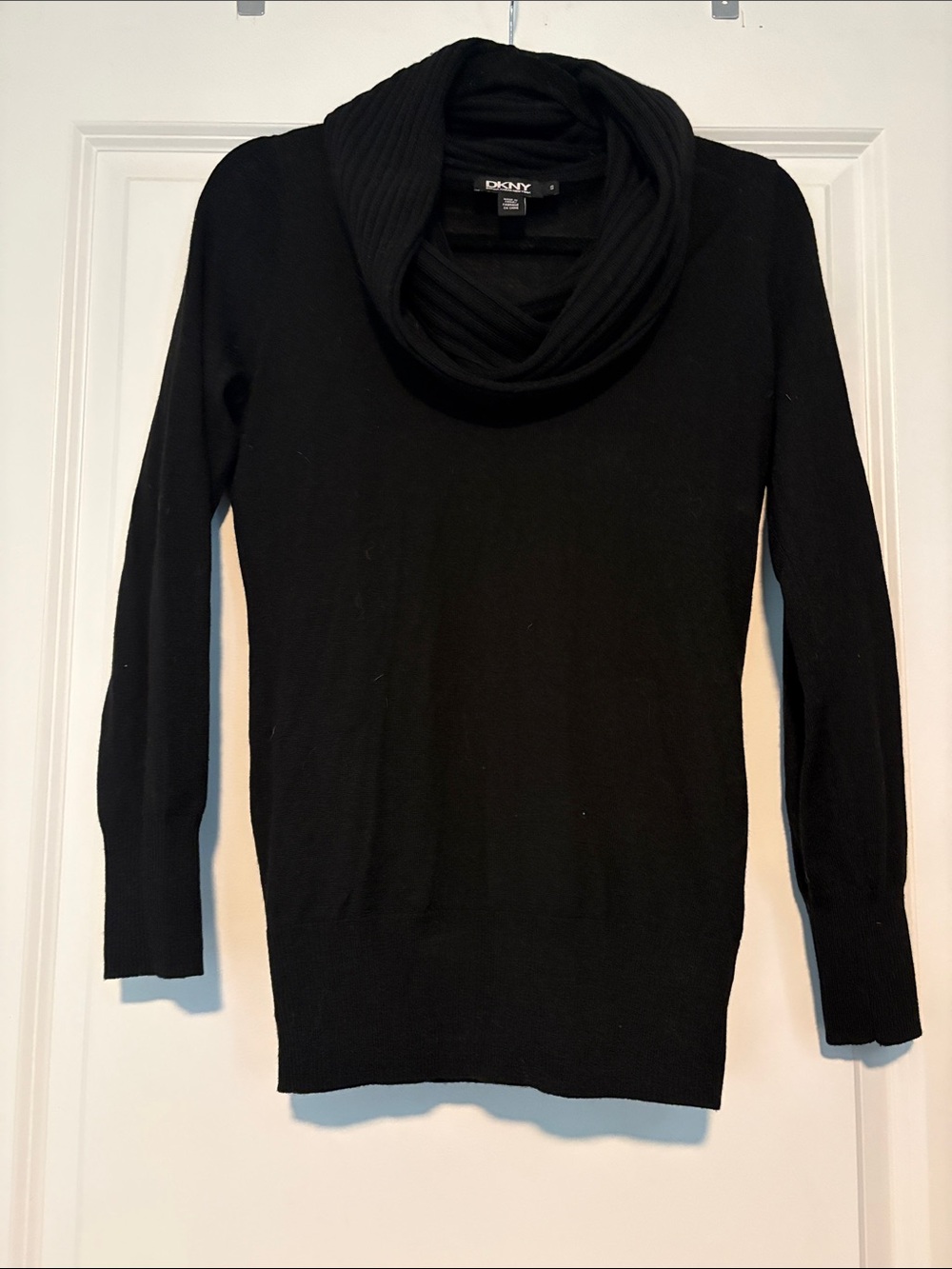 DKNY Black Cowl-Neck Ribbed Sweater
